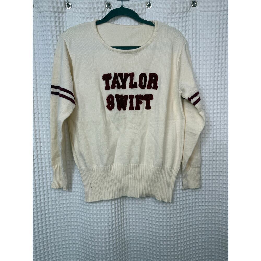 Taylor Swift Red Taylor’s Version Vintage Ivory Letterman Sweater Sz MD N - Picture 2 of 6